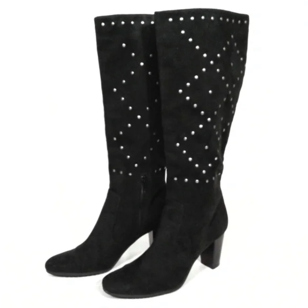 a.n.a Black Studded Faux Suede Knee High Boots